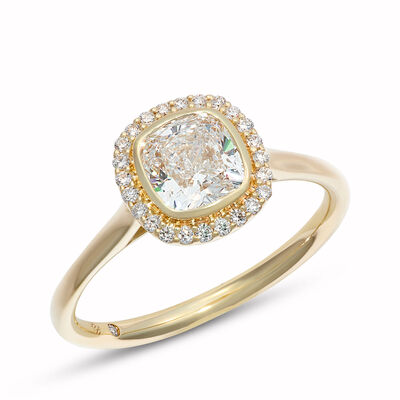 Elegant Cushion Cut Diamond Halo Engagement Ring, 1 Carat, 14K Yellow Gold