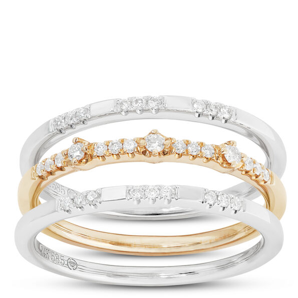 Triple Stacked Diamond Bands, 14K Mixed Gold