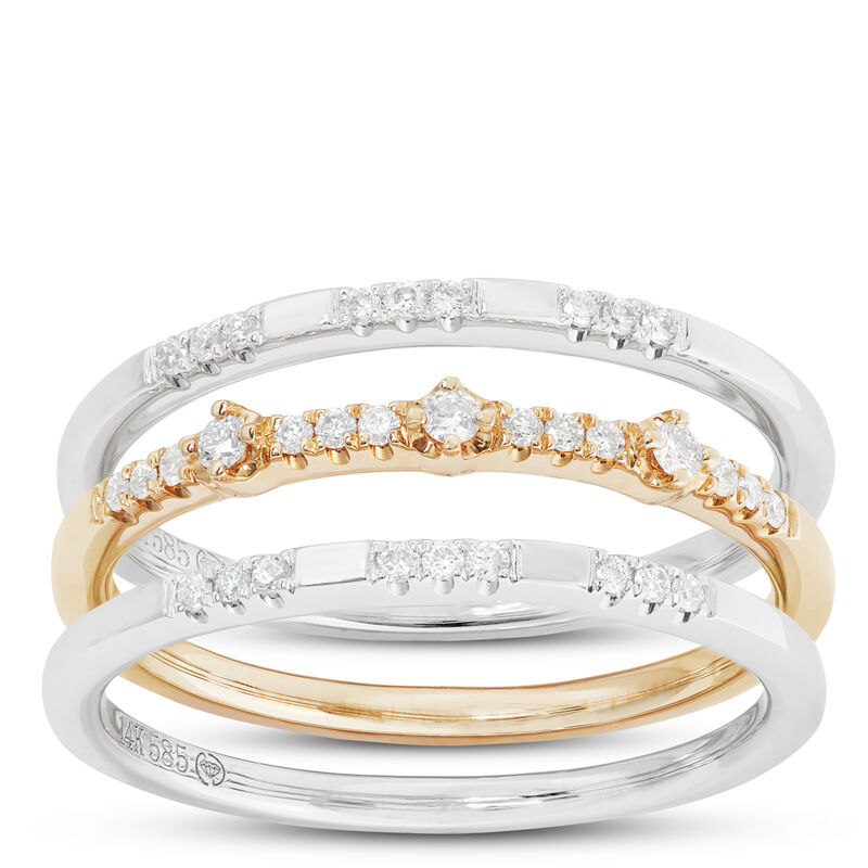 Triple Stacked Diamond Bands, 14K Mixed Gold image number 0