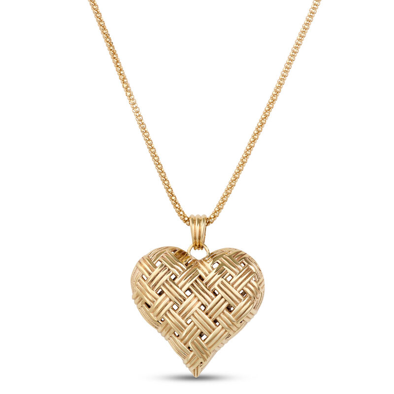 Toscano Basket Weave Heart Pendant Necklace, 14K Yellow Gold image number 0