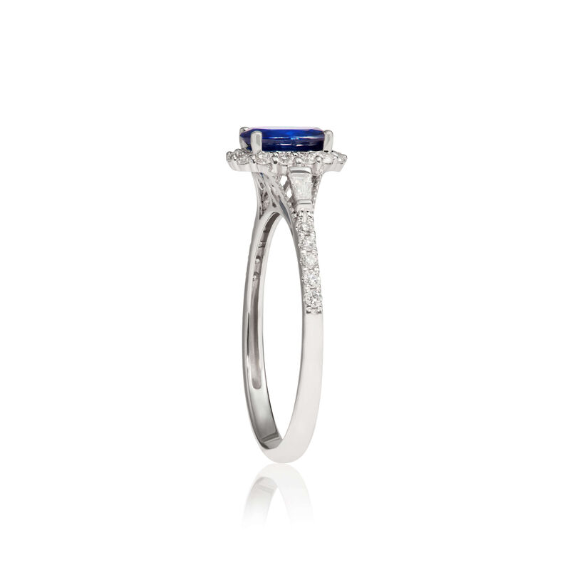 Oval Sapphire & Diamond Halo Ring 14K image number 1