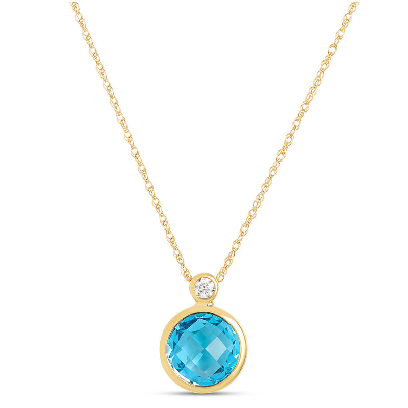 Round Blue Topaz Pendant Necklace, 14K Yellow Gold image number 0