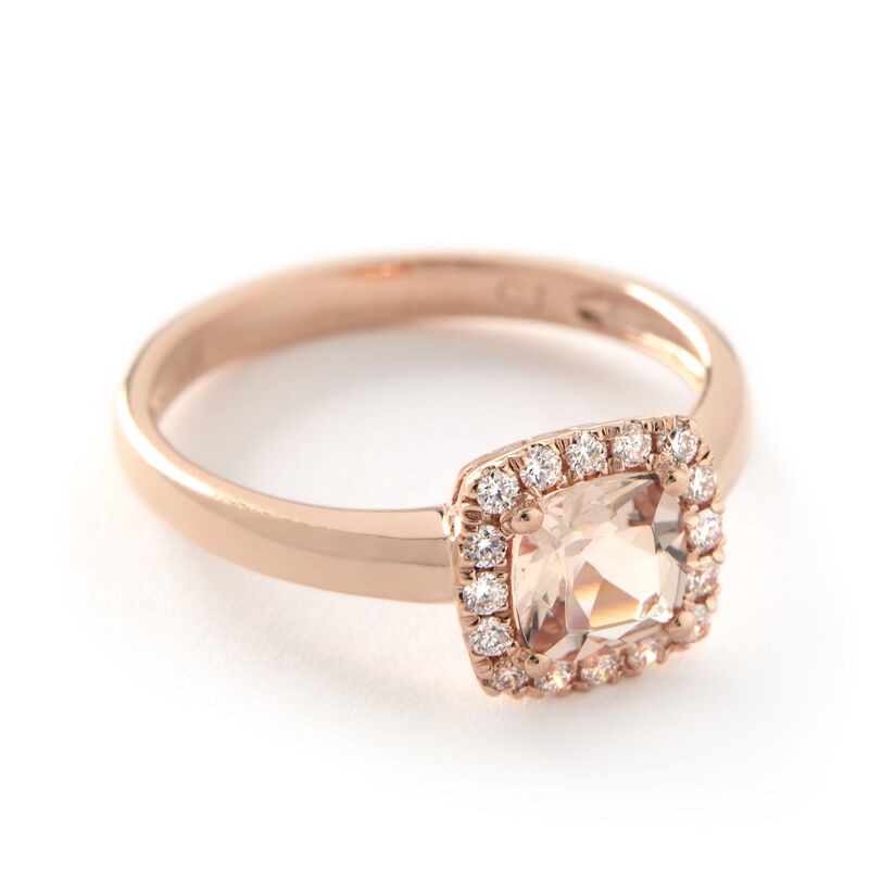 Cushion Cut Morganite and Round Diamond Ring, 14K Rose Gold image number 0