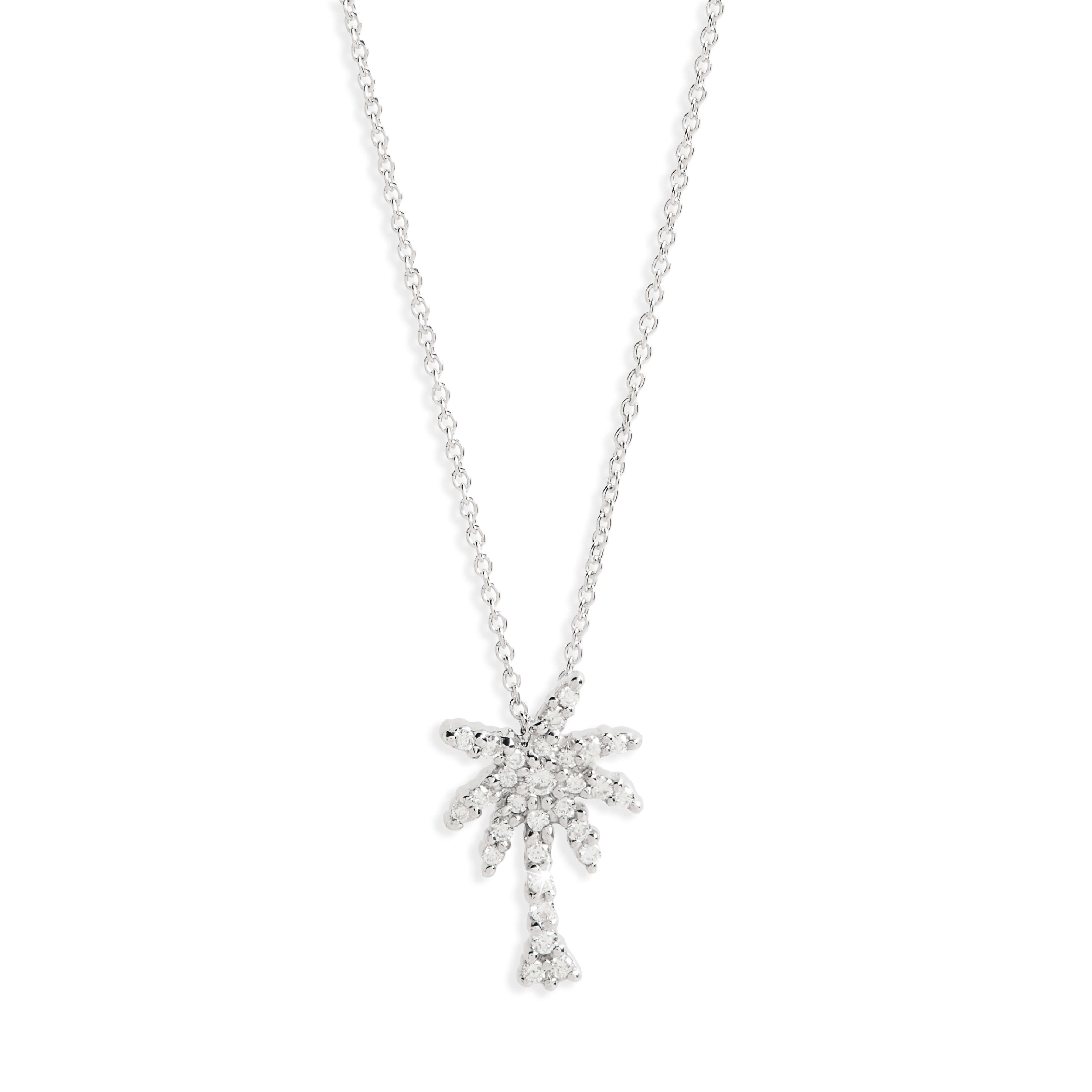 Roberto Coin Tiny Treasures 18k White Gold Diamond Palm Tree Pendant Necklace
