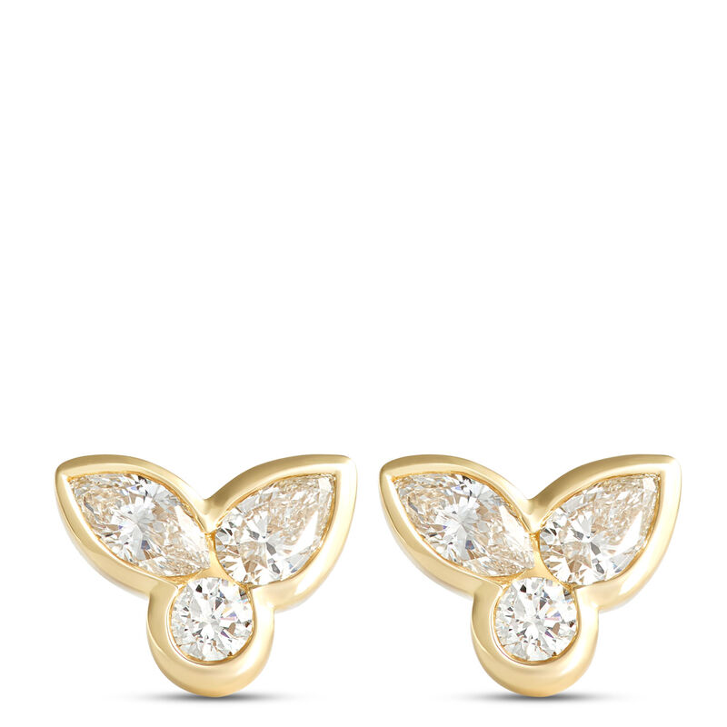 Bezel Diamond Floral Studs, 1 Carat Total Weight, 14K Yellow Gold image number 0