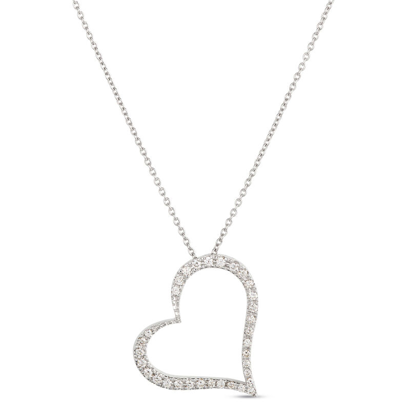 Roberto Coin Tiny Treasures Diamond Slanted Heart Necklace 18K White Gold image number 0