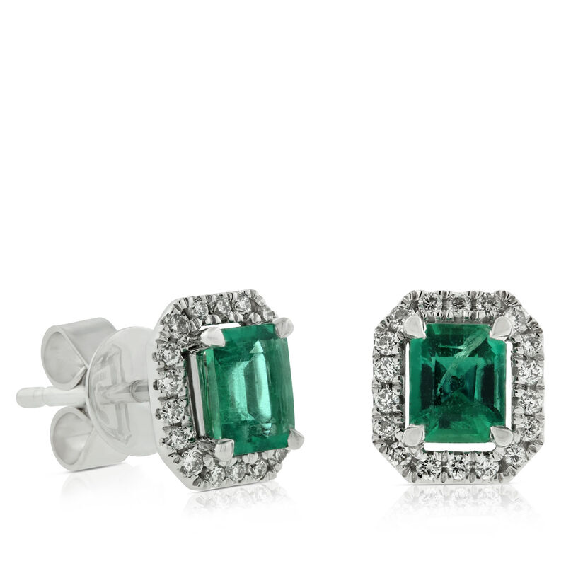 Octagon Emerald & Diamond Earrings 14K image number 0