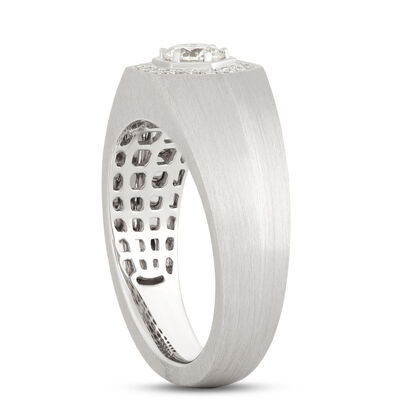 Hexagon Ring with Round Diamonds and Brushed Shank, 0.66 Total Carat Weight, 18K White Gold