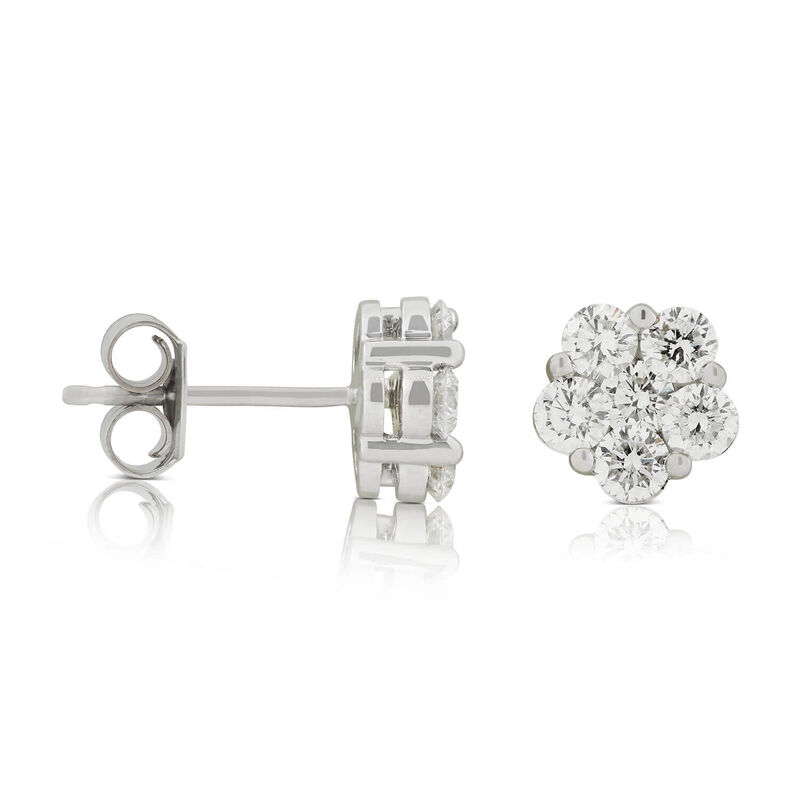 Floral Diamond Cluster Stud Earrings 14K image number 0