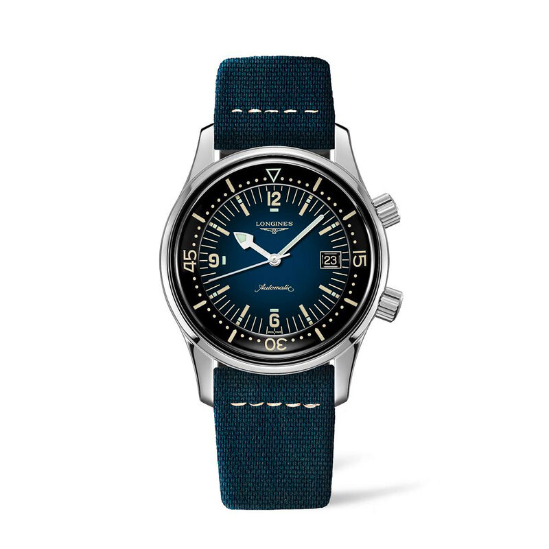 Longines Legend Diver Watch Two-Tone Dial Blue Leather Strap, 42mm image number 1