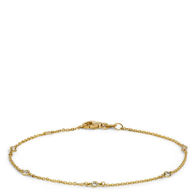 Classic Round Diamond Station Bracelet, 1/10 Carat Total Weight, 14K Yellow Gold