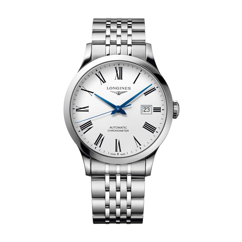 Longines Record Chronometer Watch White Dial Steel Bracelet, 40mm image number 0
