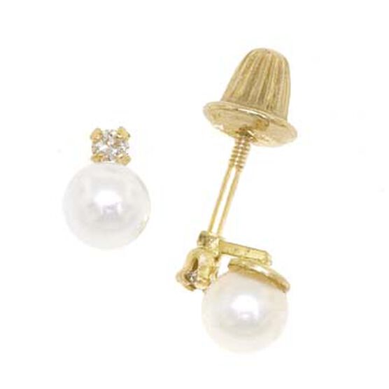 Baby Freshwater Cultured Pearl & Diamond Earrings 14K