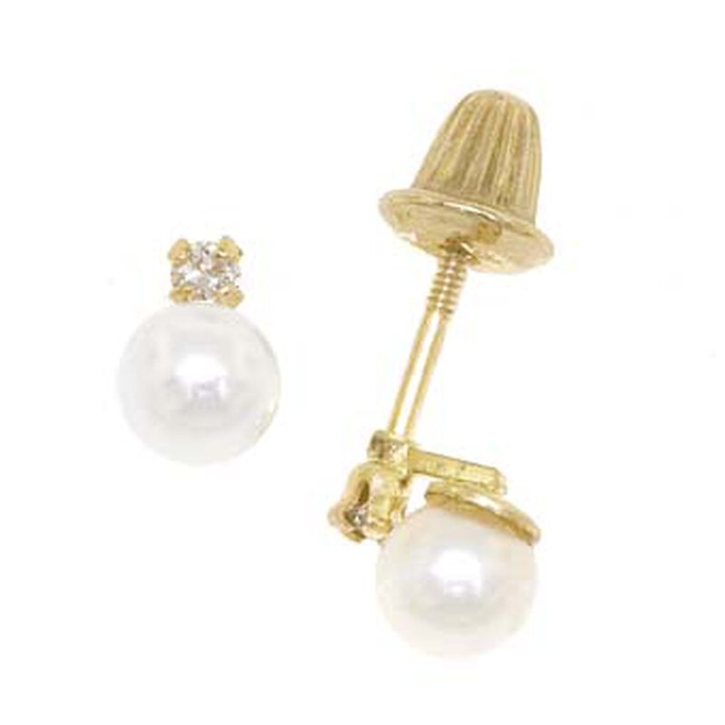 Baby Freshwater Cultured Pearl & Diamond Earrings 14K image number 0
