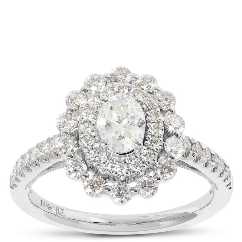 Oval Cut Halo Diamond Ring, 14K White Gold image number 0