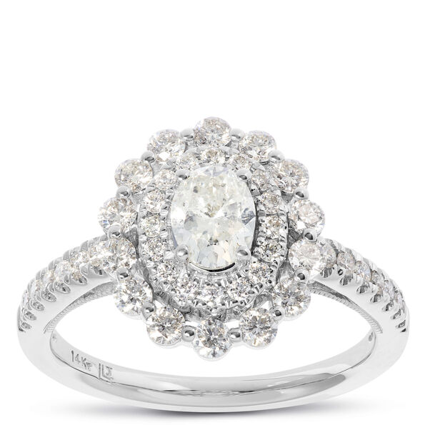 Oval Cut Halo Diamond Ring, 14K White Gold