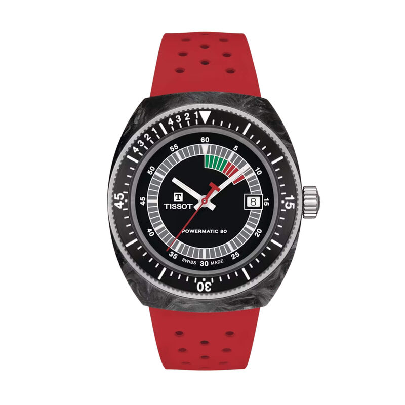 Tissot Siderals Powermatic 80 Watch Black Dial Red Rubber Strap, 41mm image number 0