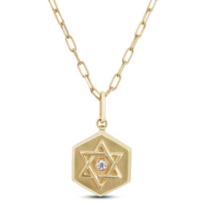 Ikuma Diamond Paperclip Necklace with Star of David Pendant, 14K Yellow Gold