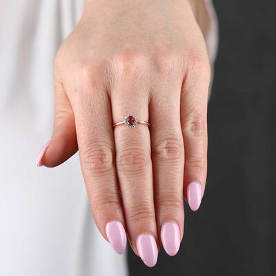 Rose Gold Tourmaline & Diamond Halo Ring 14K