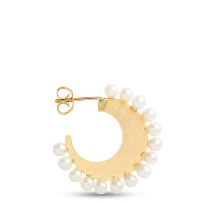 Freshwater Pearls Semi-Hoop Earrings, 14K Yellow Gold