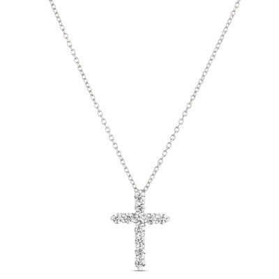Round Diamond Cross Necklace, &frac12; Total Carat Weight, 14K White Gold