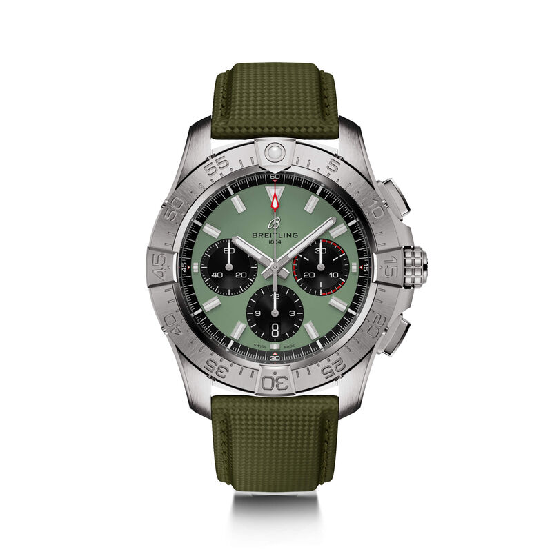 Breitling Avenger B01 Chronograph Watch Green Dial Green Leather Strap, 44mm image number 1