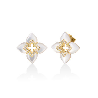 Roberto Coin 18K Yellow Gold Venetian Princess Cabochon Mother Of Pearl Small Flower Stud Earrings