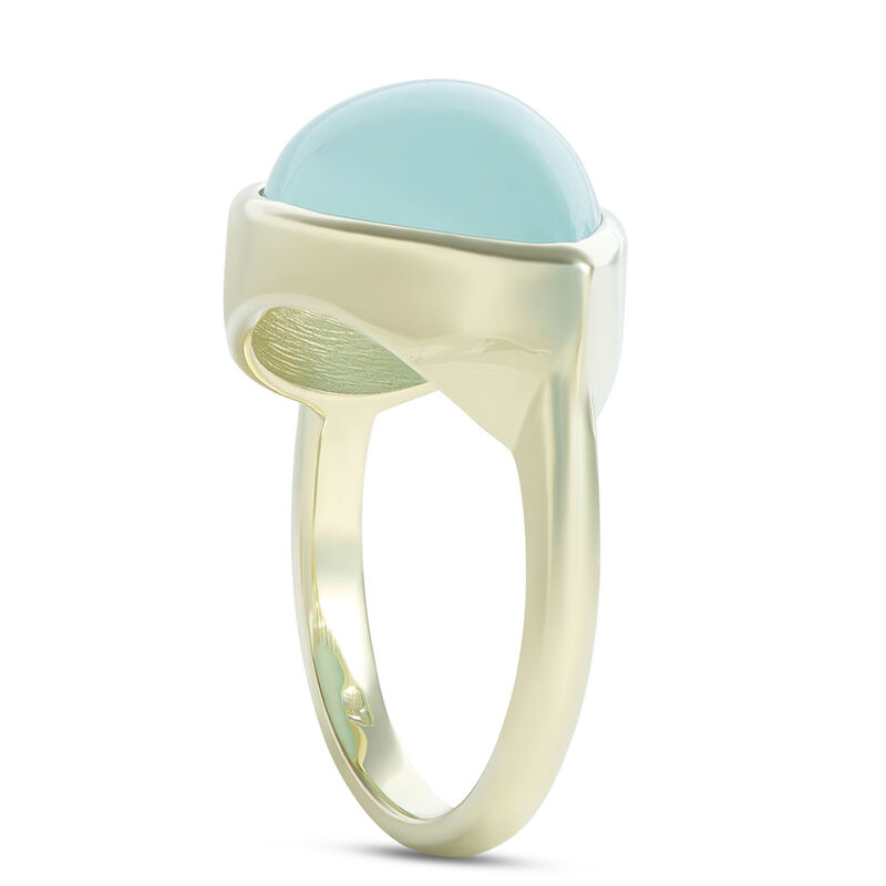 Cabochon Ring with Pear Shaped Aquamarine Gemstone, 14K Yellow Gold image number 1