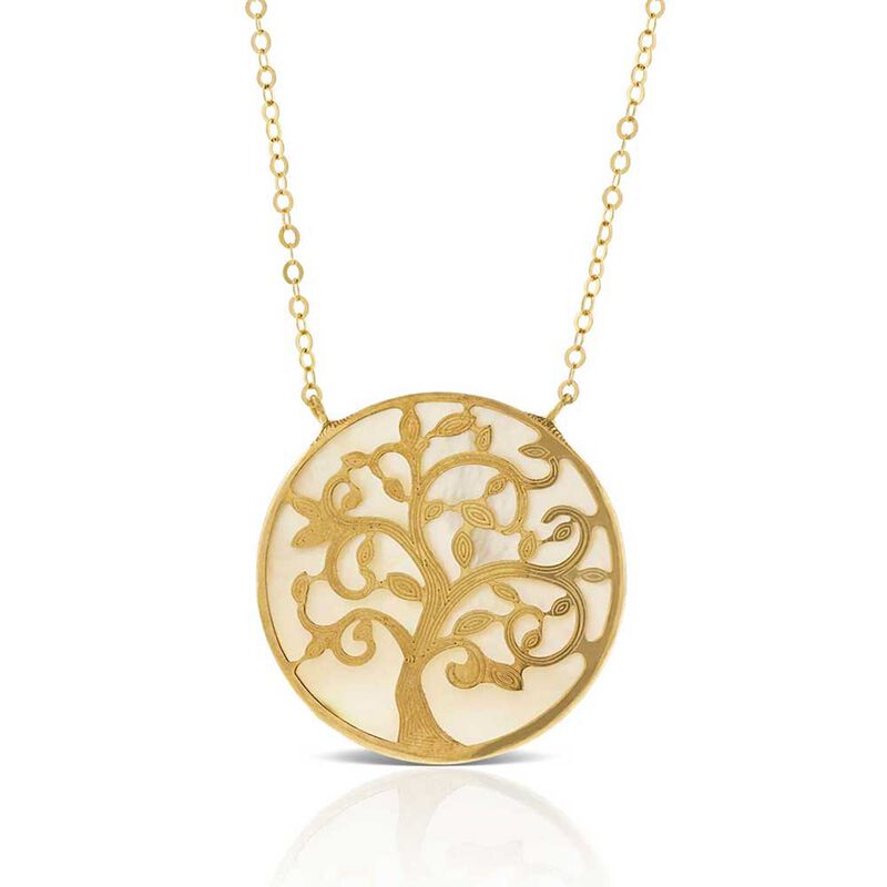 Mother of Pearl Tree of Life Necklace 14K image number 0