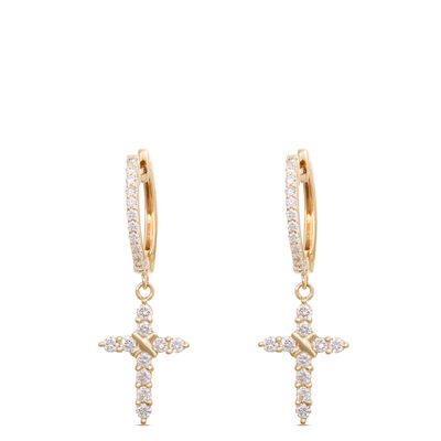 Diamond Cross Hoops, &frac12; Carat Total Weight, 14K Yellow Gold