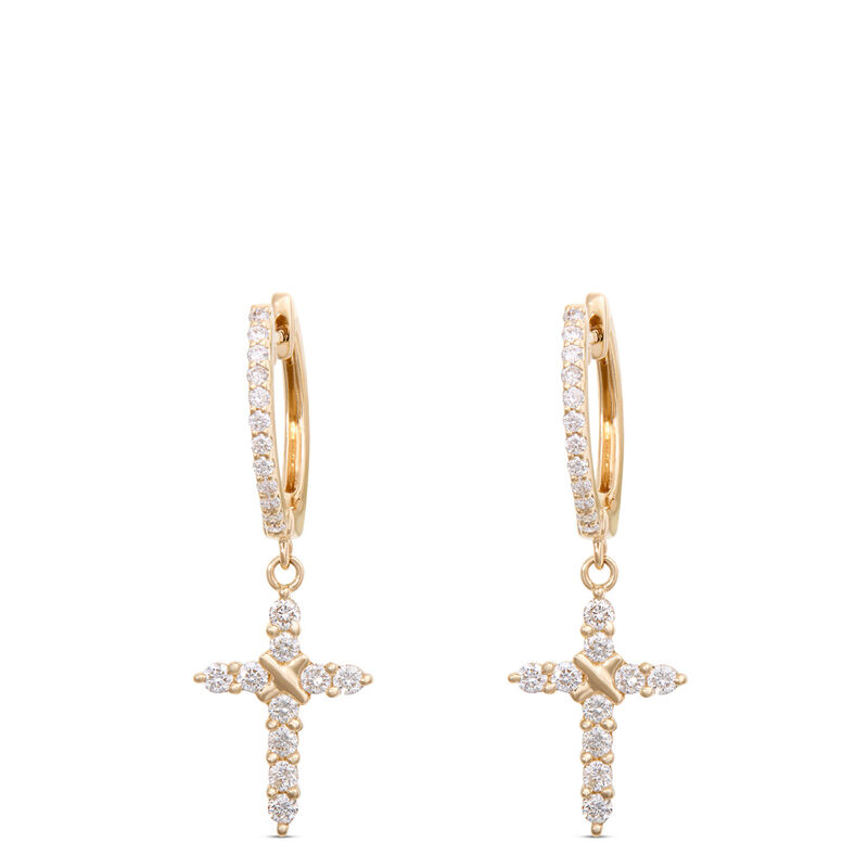 Diamond Cross Hoops, &frac12; Carat Total Weight, 14K Yellow Gold image number 0