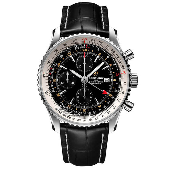 Breitling Navitimer Chronograph GMT 46 Black Leather Watch, 46mm