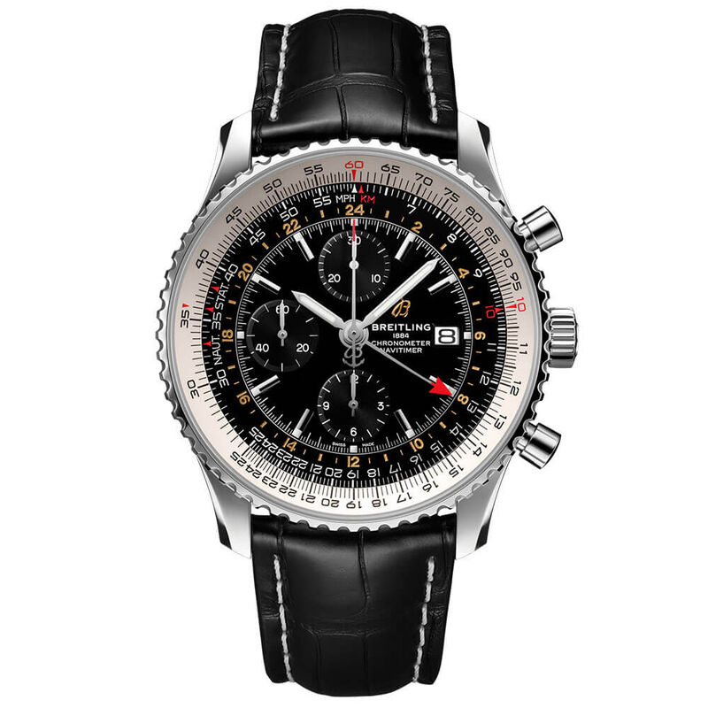 Breitling Navitimer Chronograph GMT 46 Black Leather Watch, 46mm image number 1