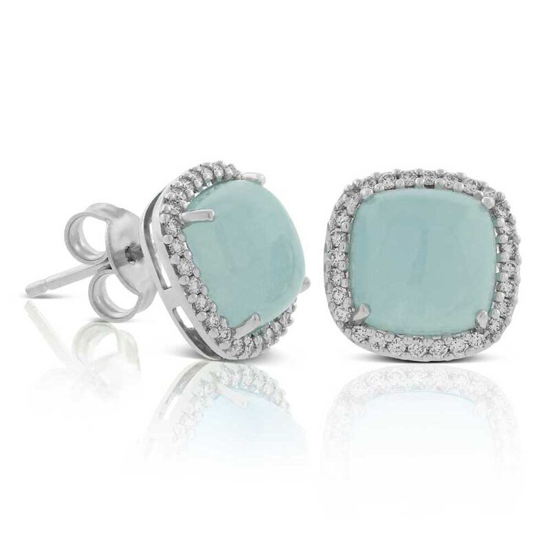 Cabochon Beryl & Diamond Earrings 14K image number 0