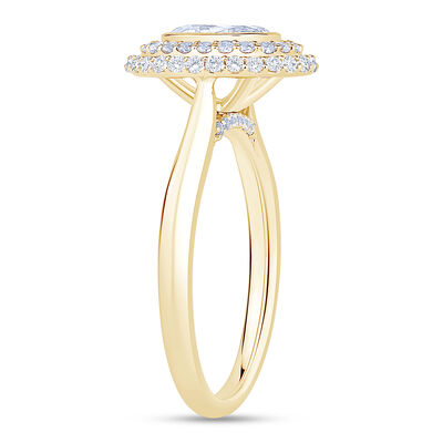 Oval Diamond Engagement Ring with Double Halo, 14K Yellow Gold