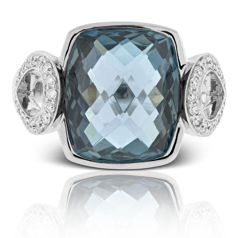 Cushion Blue Topaz & Diamond Ring 14K image number 1