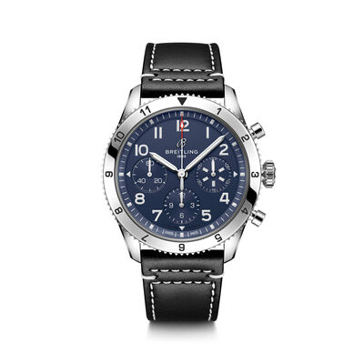 Breitling Classic AVI Chronograph Tribute to Vought F4U Corsair Watch Blue Dial Black Leather Strap, 42mm