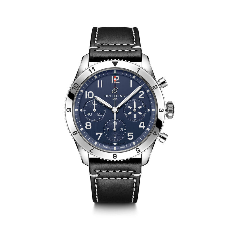 Breitling Classic AVI Chronograph Tribute to Vought F4U Corsair Watch Blue Dial Black Leather Strap, 42mm image number 0