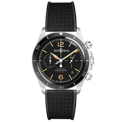 Bell & Ross Steel Heritage Black Rubber Chrono Auto Watch, 41mm