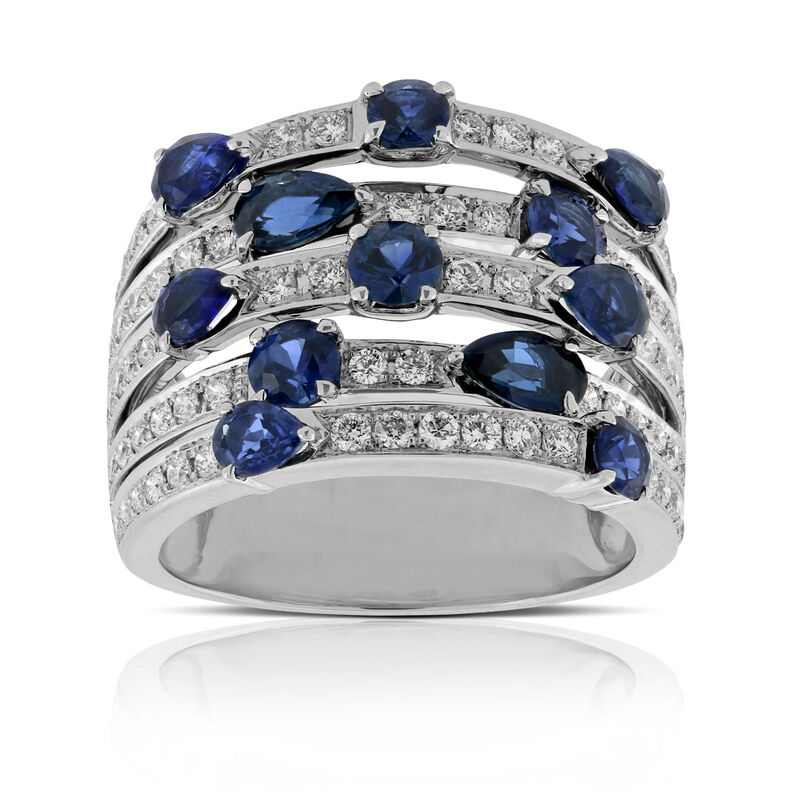 Sapphire & Diamond Multi-Row Ring 14K image number 1