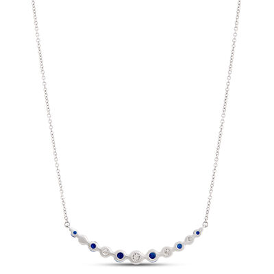Round Sapphire and Diamond Necklace, &frac12; Carat, 18K White Gold