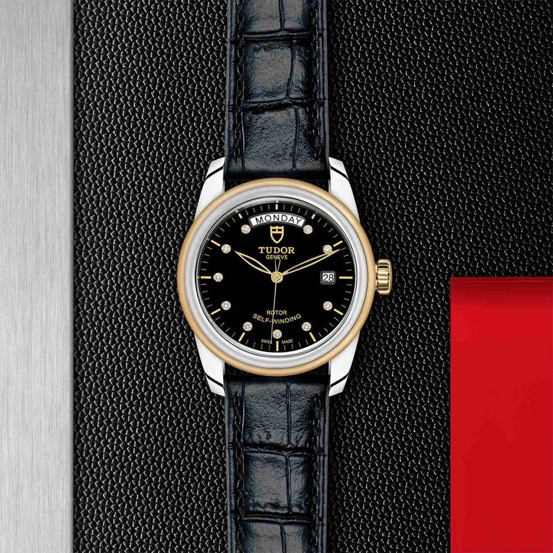 TUDOR Glamour Date+Day Watch Steel Case Black Dial with Diamonds, 39mm image number 3