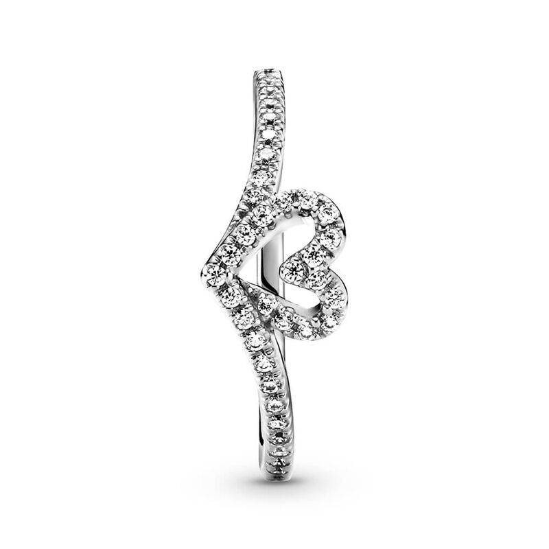 Pandora Sparkling Wishbone Heart CZ Ring image number 1