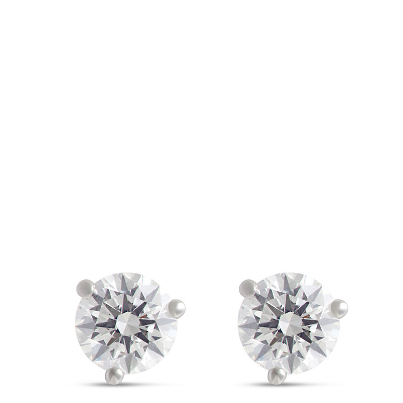 Three Prong Round Diamond Studs, 14K White Gold image number 0