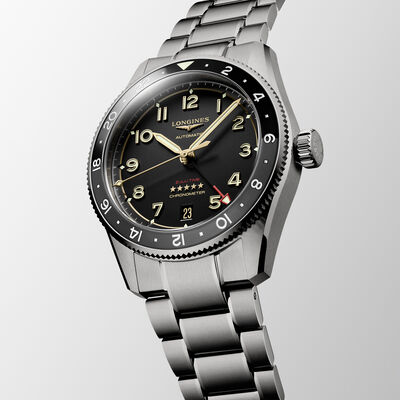 Longines Spirit Zulu Time Titanium Black Dial Watch, 39mm