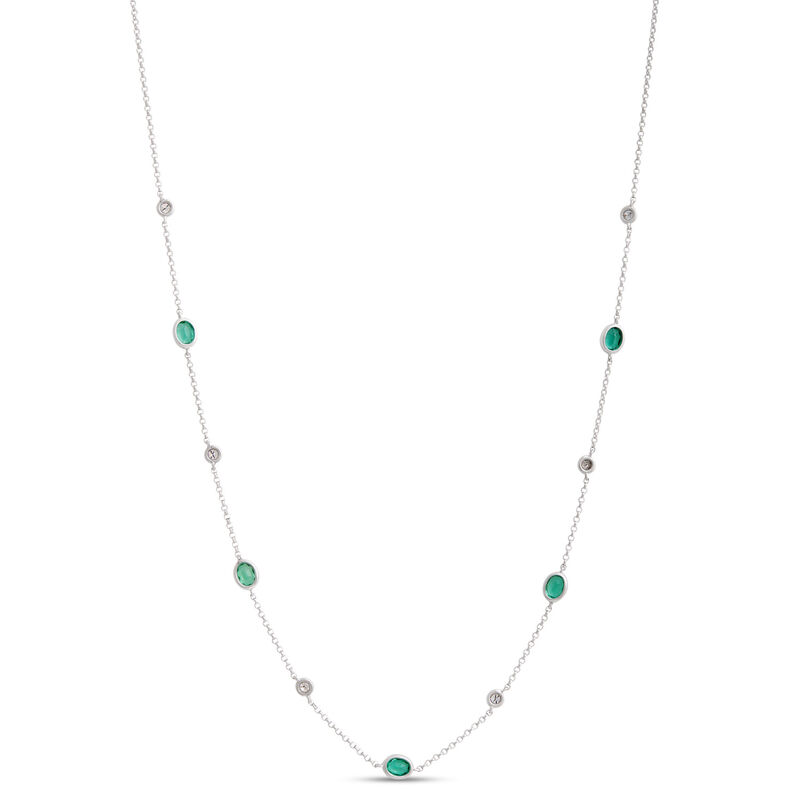 18-Inch Oval Emerald Station Necklace, 14K White Gold image number 1