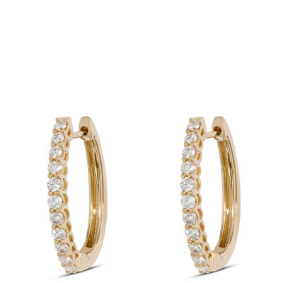17MM Oval Diamond Hoops, 14K Yellow Gold