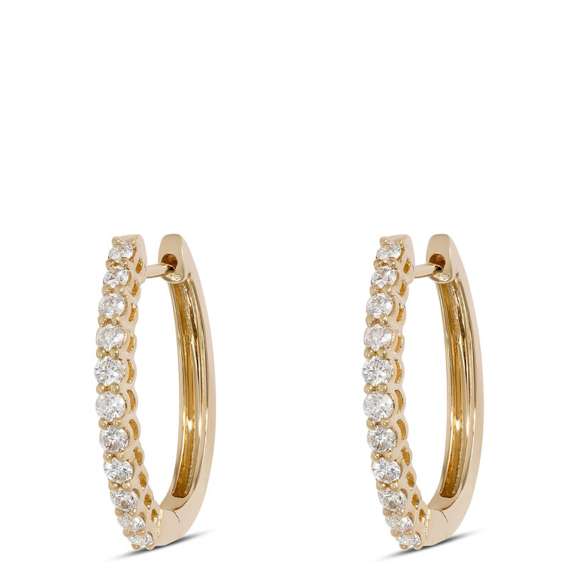 17MM Oval Diamond Hoops, 14K Yellow Gold image number 0