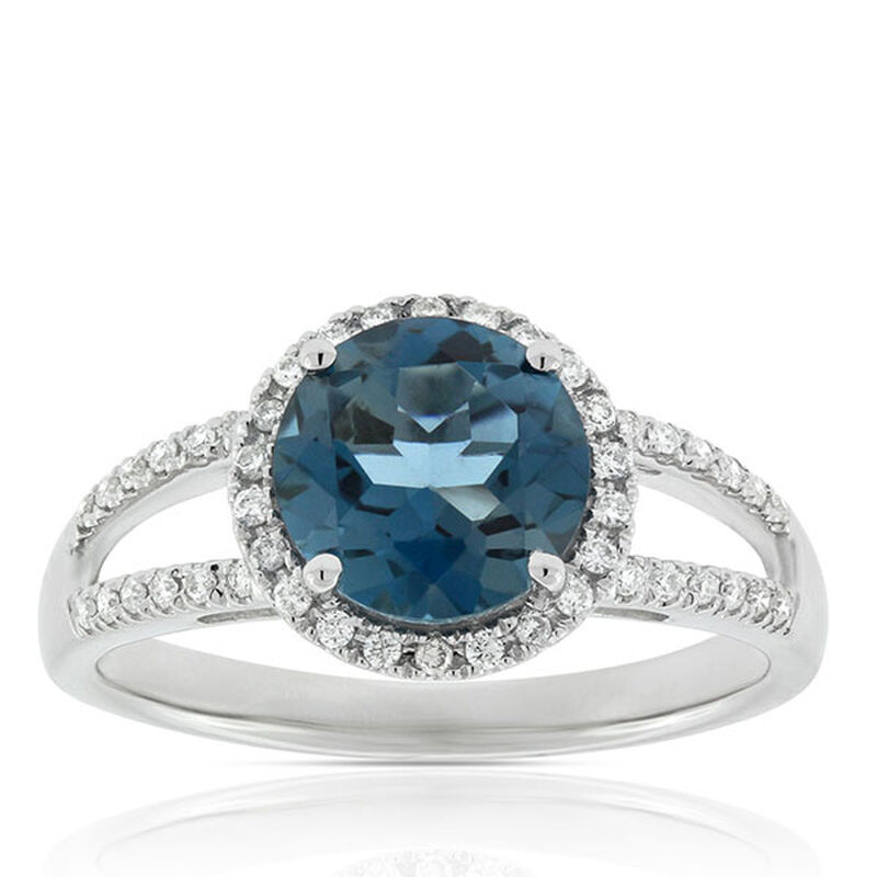 Blue Topaz & White Sapphire Ring, 14K White Gold image number 8