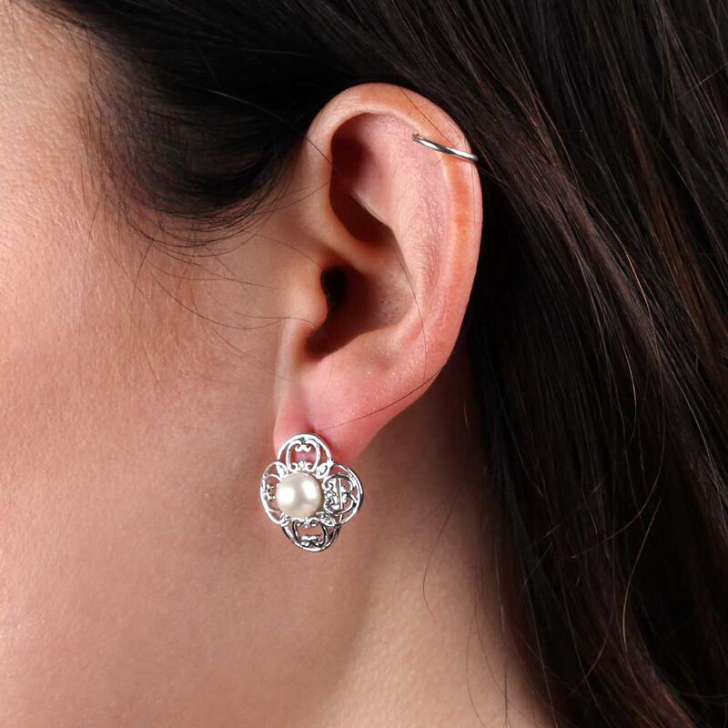 Freshwater Cultured Pearl & Diamond Filigree Earrings 14K image number 1